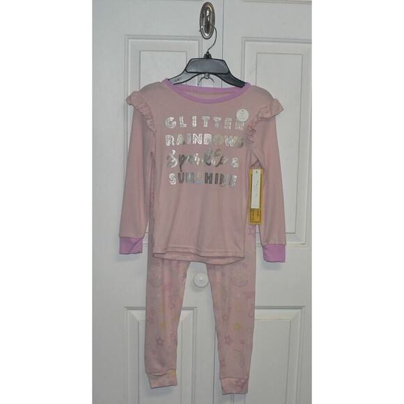 Tahari Girl 2Pc Hacci Pajama's Pink Glitter Rainbows Sparkle & Sunshine 5/6 $40 - Picture 1 of 5